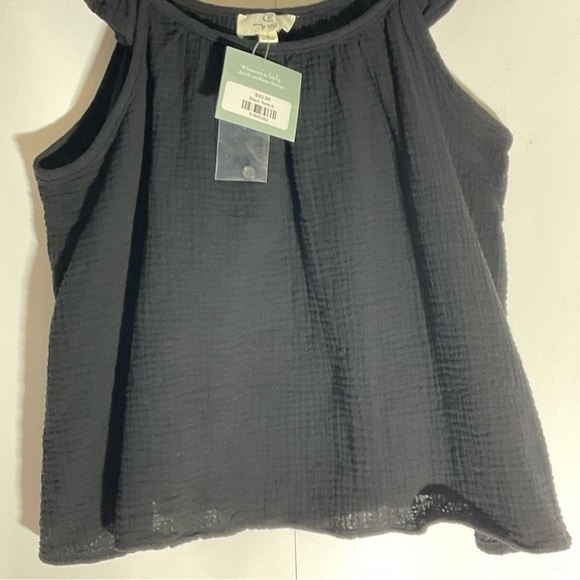 P Cill Black Tank Top w/Adjustable Button Wide Ruffle Straps & Flowing Bodice SM - Picture 16 of 16